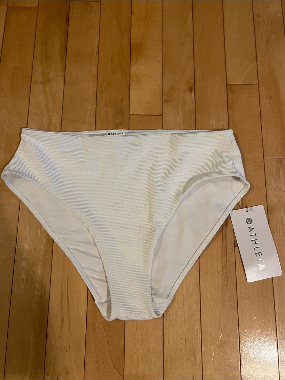 Athleta Textured White High-Rise Bikini Bottoms